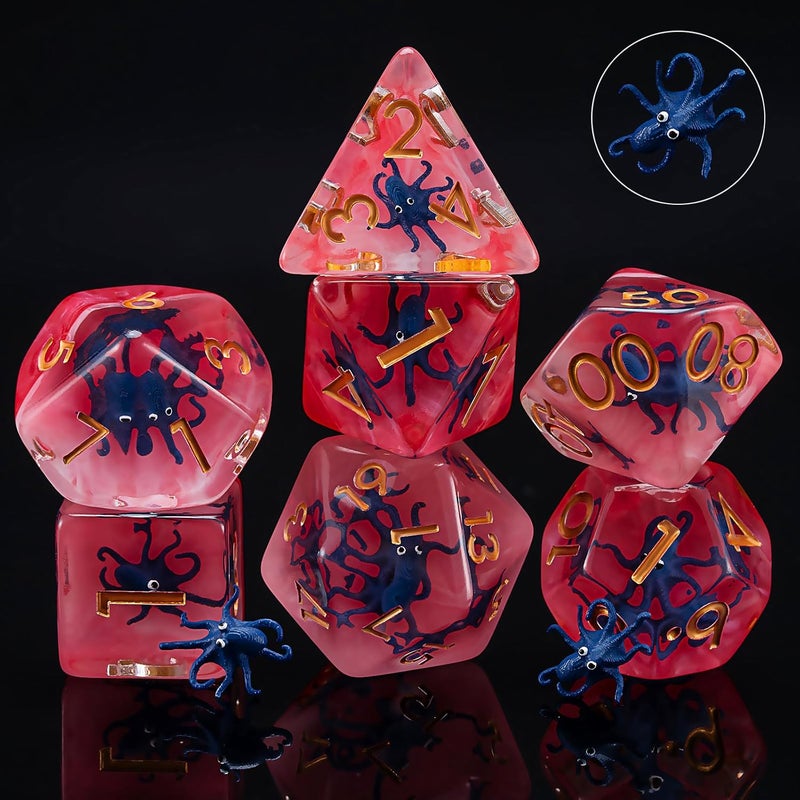 weyano DND Dice Set, Octopus Resin Polyhedral Dice for Dungeons and Dragons, RPG, MTG D&D 7-DIE (D4, D6, D8, D10, D12, D20, D%) for Ages 15 and Up - Image 3